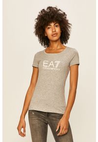 EA7 Emporio Armani - T-shirt. Okazja: na co dzień. Kolor: szary. Materiał: bawełna, dzianina, elastan. Wzór: nadruk. Styl: casual #1