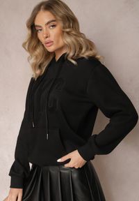 Renee - Czarna Dzianinowa Bluza Ocieplana z Nadrukiem Invta. Kolor: czarny. Materiał: dzianina. Wzór: nadruk #4