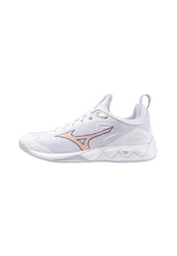 Buty siatkarskie damskie Mizuno Wave Luminous 2. Zapięcie: sznurówki. Kolor: biały, różowy, wielokolorowy. Materiał: guma, materiał, tkanina, syntetyk. Szerokość cholewki: normalna. Model: Mizuno Wave. Sport: siatkówka