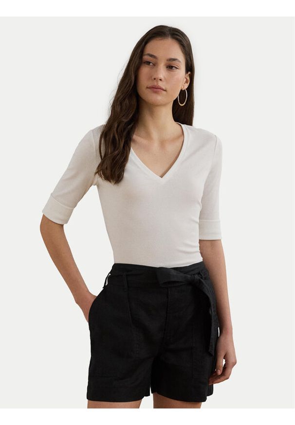 Lauren Ralph Lauren - LAUREN RALPH LAUREN Bluzka 200815843001 Biały Slim Fit. Kolor: biały. Materiał: bawełna