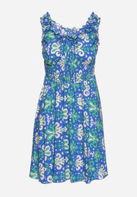 Born2be - Niebieska Bawełniana Sukienka na Ramiączkach z Wiązaniem przy Dekolcie Zimadea. Okazja: na spacer. Kolor: niebieski. Materiał: bawełna. Długość rękawa: na ramiączkach #3