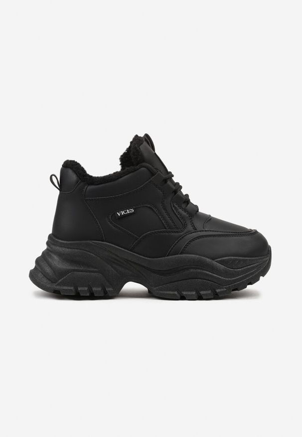 Born2be - Czarne Sneakersy Vices w Stylu Traperków Chunky na Grubej Podeszwie Leandre. Okazja: na co dzień. Kolor: czarny. Materiał: jeans