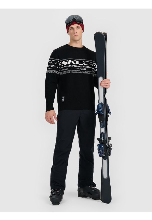 4f - 4F Sweter regular z wełną męski - czarny L. Okazja: na co dzień. Kolor: czarny. Materiał: wełna. Długość rękawa: raglanowy rękaw. Styl: casual