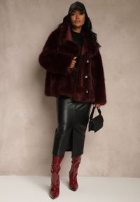 Renee - Bordowa Dwustronna Kurtka Biker Ozdobiona Futerkiem Flitta. Okazja: na co dzień. Kolor: czerwony. Materiał: futro. Wzór: aplikacja. Styl: casual, elegancki #5