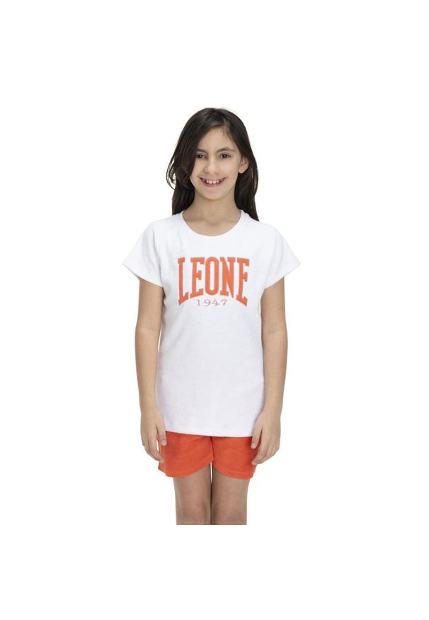 LEONE 1947 APPAREL - Kolorowy t-shirt dziewczęcy z froty. Kolor: biały. Wzór: kolorowy. Sport: joga i pilates