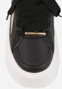 Born2be - Czarne Sneakersy na Grubej Podeszwie z Metalicznymi Wstawkami i Nitami Azirra. Kolor: czarny. Materiał: jeans. Szerokość cholewki: normalna #6