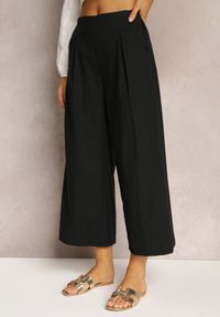 Renee - Czarne Szerokie Spodnie z Gumką w Pasie Vithan. Kolor: czarny. Materiał: bawełna, tkanina