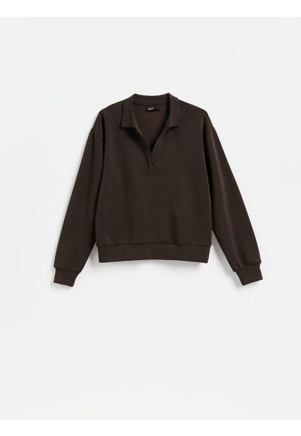 Reserved - Bluza z dodatkiem modalu - ciemnobrązowy. Kolor: brązowy. Materiał: dzianina