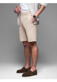 Ombre Clothing - Męskie krótkie spodenki SLIM FIT z melanżowej strukturalnej dzianiny – piaskowe V3 - Rozmiar: M. Materiał: dzianina. Długość: krótkie. Wzór: melanż. Styl: wakacyjny #7