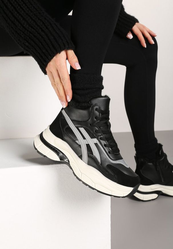 Born2be - Czarne Sneakersy za Kostkę na Platformie Eloriane. Wysokość cholewki: za kostkę. Kolor: czarny. Sezon: zima. Obcas: na platformie