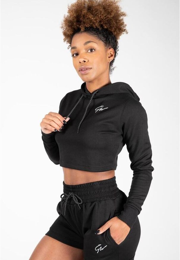 GORILLA WEAR - Pixley Crop Top Bluza z kapturem - Czarny. Typ kołnierza: kaptur. Kolor: czarny. Długość rękawa: długi rękaw. Długość: krótkie. Sport: fitness