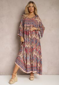 Renee - Jasnobeżowa Rozkloszowana Sukienka we Wzór Paisley z Rękawem 3/4 Briarwa. Okazja: na co dzień. Kolor: beżowy. Wzór: paisley. Styl: elegancki, casual #4
