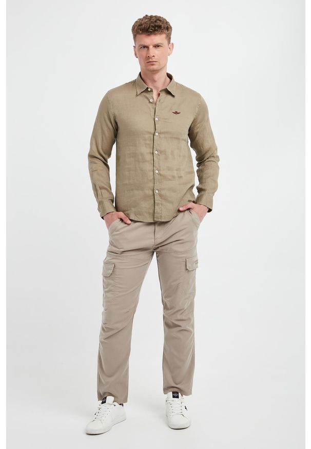 Aeronautica Militare - Koszula męska lniana AERONAUTICA MILITARE. Materiał: len