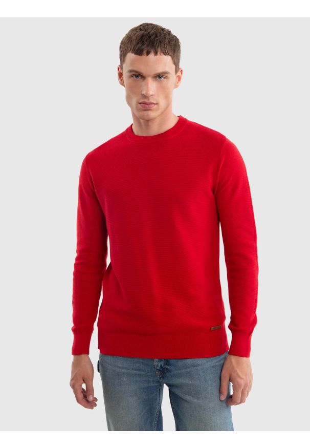 Big-Star - Sweter męski bawełniany czerwony Raidat 603. Okazja: na co dzień. Kolor: czerwony. Materiał: bawełna. Styl: elegancki, casual