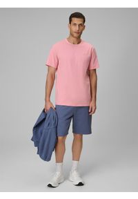 4f - 4F T-shirt regular gładki męski - różowy M. Okazja: na co dzień. Kolor: różowy. Materiał: materiał. Wzór: gładki. Styl: casual, klasyczny #2