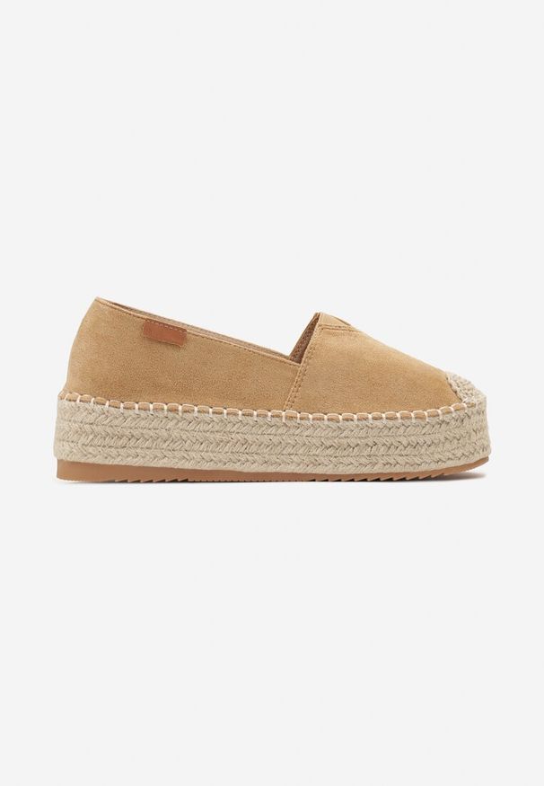 Born2be - Ciemnobeżowe Espadryle na Plecionej Platformie z Ekozamszu Avalana. Kolor: beżowy. Materiał: len. Obcas: na platformie. Styl: elegancki