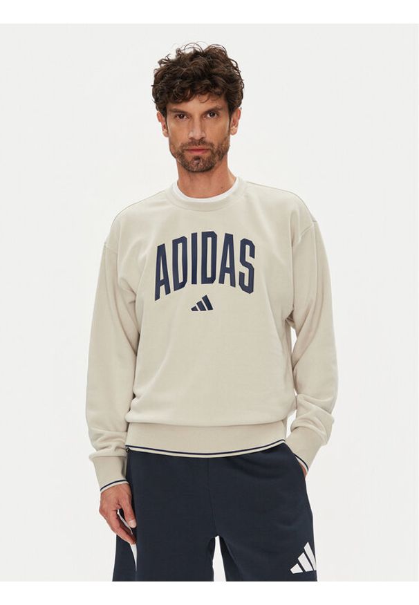 Adidas - adidas Bluza Collegiate JM1732 Beżowy Regular Fit. Kolor: beżowy. Materiał: bawełna