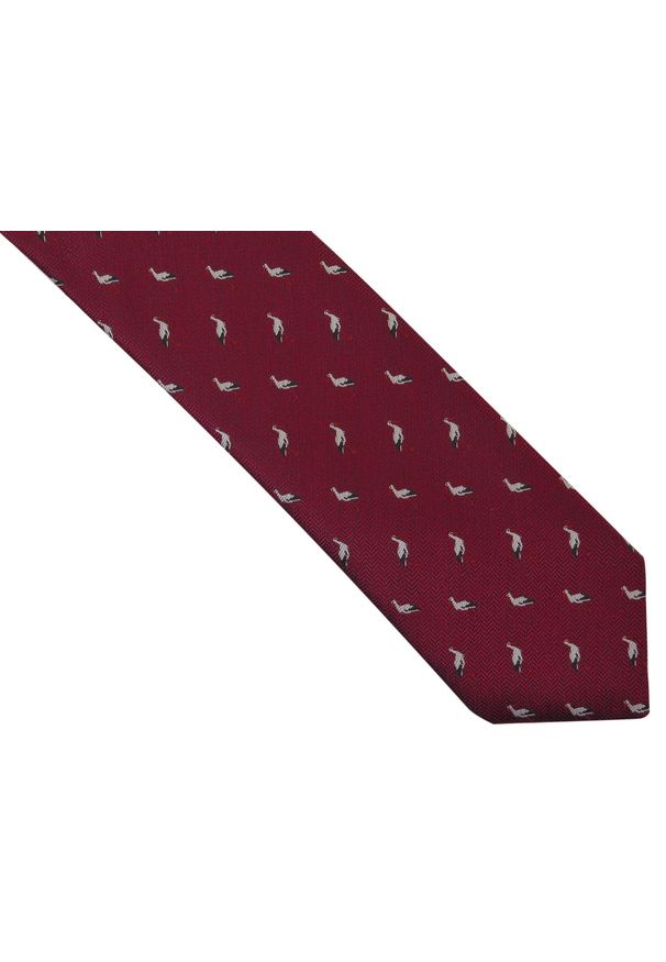 Adam Collection - Bordowy krawat męski w bociany D259. Kolor: czerwony. Materiał: mikrofibra, tkanina