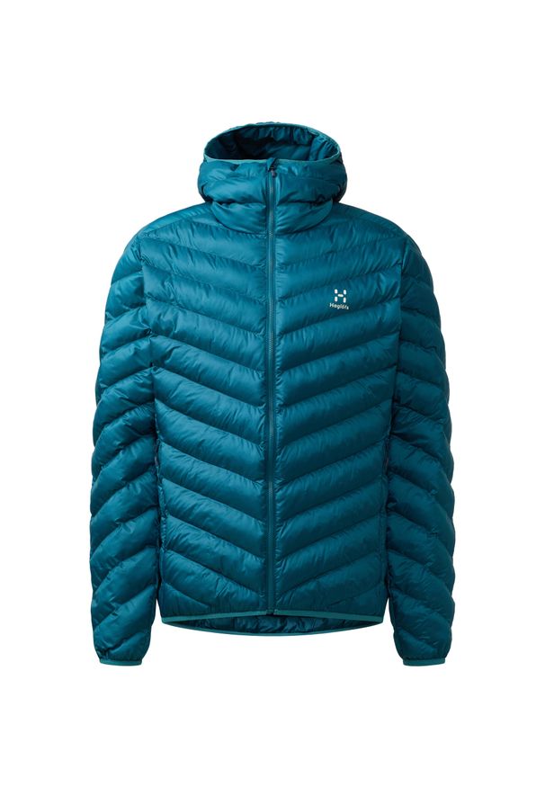 Kurtka puchowa Haglöfs Särna Mimic. Typ kołnierza: kaptur. Kolor: niebieski, wielokolorowy, zielony. Materiał: puch. Sport: turystyka piesza