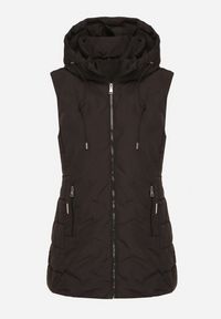 Born2be - Czarna Przejściowa Kamizelka o Taliowanym Kroju z Kapturem Olendra. Okazja: na co dzień, na spacer. Typ kołnierza: kaptur. Kolor: czarny. Materiał: poliester, jeans. Styl: klasyczny, casual, sportowy #4