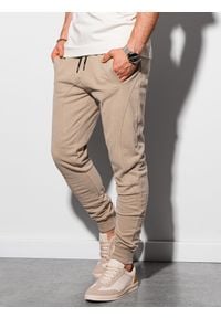 Ombre Clothing - Spodnie męskie dresowe joggery P948 - beżowe - XXL. Kolor: beżowy. Materiał: dresówka #5