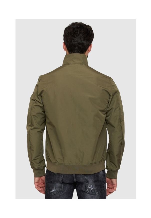 Guess - GUESS Zielona kurtka męska przejściowa, Rozmiar S. Typ kołnierza: kołnierzyk stójkowy. Kolor: zielony. Wzór: aplikacja