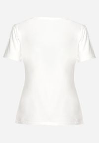 Born2be - Biały Bawełniany T-shirt z Krótkim Rękawem Ozdobiony Nadrukiem z Cyrkoniami Abilena. Okazja: na co dzień. Kolor: biały. Materiał: bawełna. Długość rękawa: krótki rękaw. Długość: krótkie. Wzór: nadruk, aplikacja. Styl: casual #3