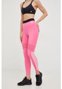 adidas Performance legginsy treningowe Hyperglam 3-Stripes damskie kolor różowy z nadrukiem. Stan: podwyższony. Kolor: różowy. Materiał: skóra, dzianina, materiał. Wzór: nadruk. Sport: fitness #1