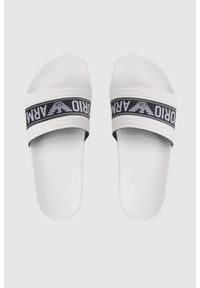 Emporio Armani - EMPORIO ARMANI Białe klapki męskie, Rozmiar 40. Kolor: biały. Materiał: materiał. Wzór: haft