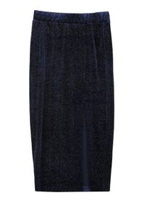 TOP SECRET - Welurowa spódnica midi z błyszczącą posypką. Kolor: niebieski. Materiał: welur. Styl: elegancki #2