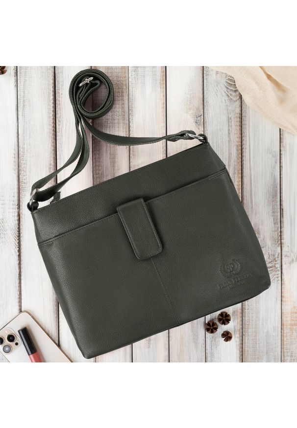 PAOLO PERUZZI - Listonoszka skórzana włoska Paolo Peruzzi E-27-GRE szary. Kolor: szary. Materiał: skórzane. Styl: casual. Rodzaj torebki: na ramię