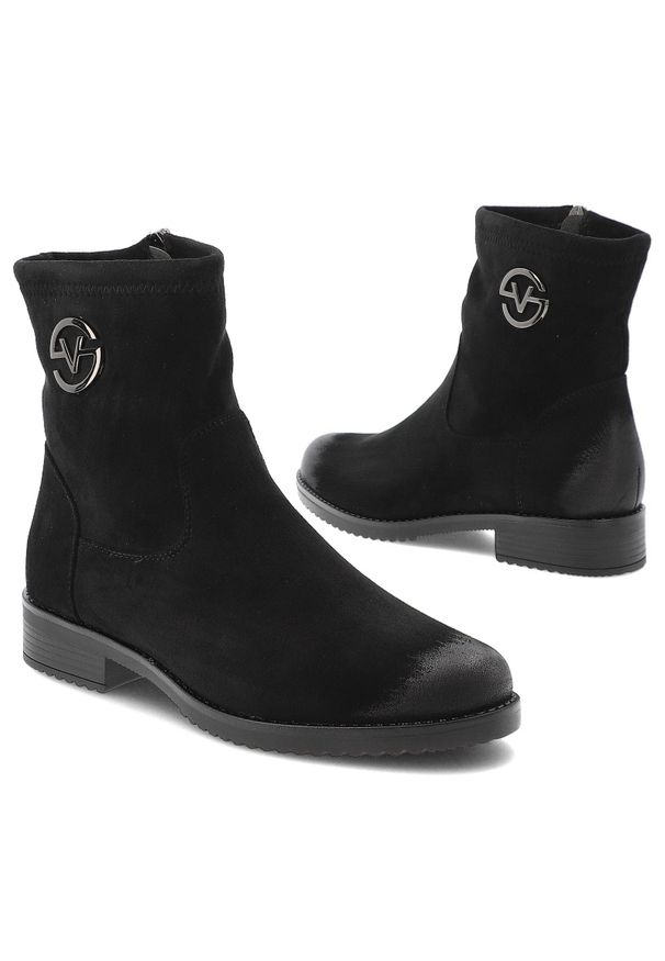 Czarne Botki Vinceza Eleganckie Obuwie Damskie. Okazja: na co dzień. Zapięcie: zamek. Kolor: czarny. Szerokość cholewki: normalna. Materiał: zamsz, jeans, materiał. Sezon: zima, jesień. Obcas: na obcasie. Styl: elegancki. Wysokość obcasa: średni