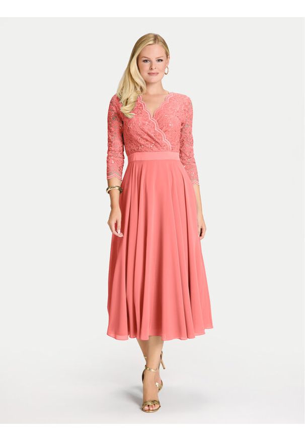 Swing Sukienka koktajlowa 5AE29100 Koralowy Regular Fit. Kolor: pomarańczowy. Materiał: syntetyk. Styl: wizytowy