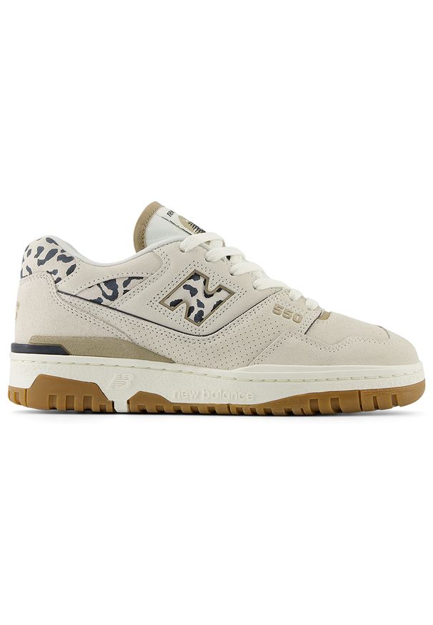 Buty damskie New Balance BBW550QA – beżowe. Okazja: na co dzień. Kolor: beżowy. Materiał: materiał, skóra, syntetyk. Szerokość cholewki: normalna. Wzór: nadruk, motyw zwierzęcy
