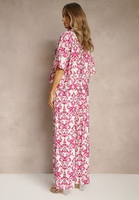 Renee - Różowy Wiskozowy Komplet w Ornamentalny Print Koszula i Szerokie Spodnie Sarilsa. Kolor: różowy. Materiał: wiskoza. Wzór: nadruk