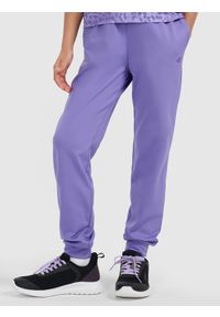 4f - 4F Spodnie sportowe joggery dziewczęce - fioletowe 134/140 (8-10 lat). Kolor: fioletowy. Materiał: dzianina, skóra. Długość: długie. Sezon: lato #2