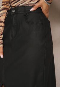Renee - Czarna Midi Spódnica High Waist z Guzikiem i Kieszeniami oraz Suwakiem Navitta. Stan: podwyższony. Kolor: czarny. Materiał: materiał. Wzór: gładki, jednolity #3