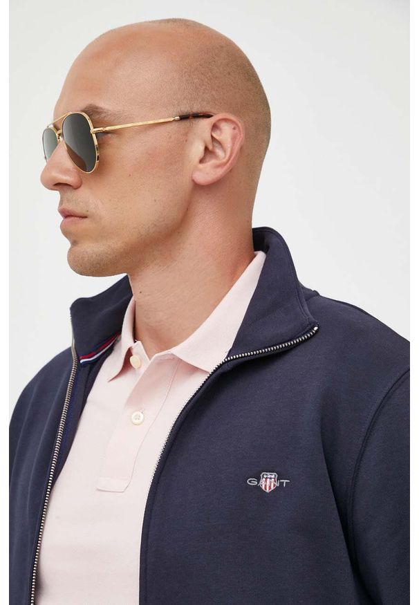 GANT - Gant bluza męska kolor granatowy gładka. Kolor: niebieski. Materiał: dzianina. Wzór: gładki