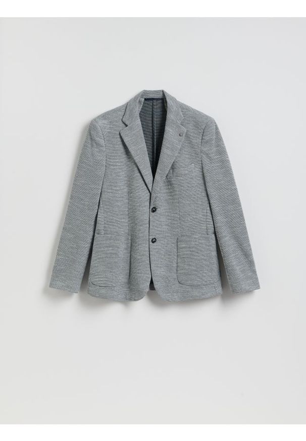 Reserved - Dzianinowa marynarka slim fit - szary. Kolor: szary. Materiał: dzianina