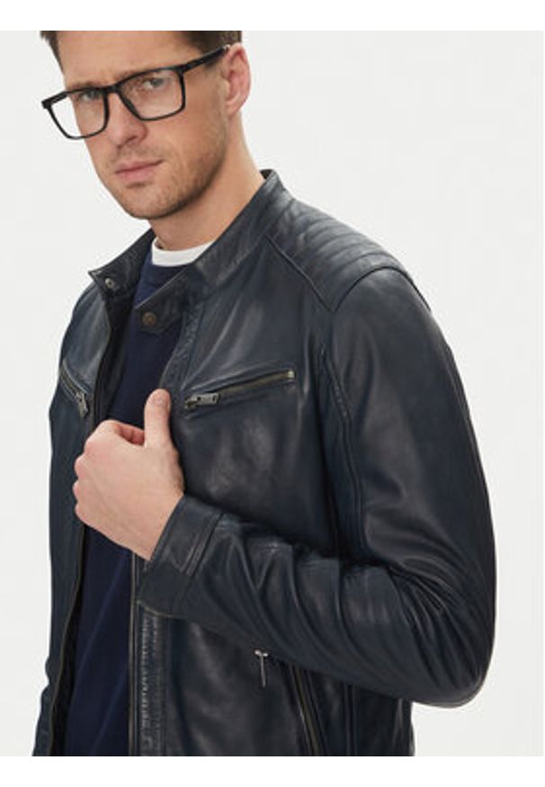 Serge Pariente Kurtka skórzana Alon Granatowy Regular Fit. Kolor: niebieski. Materiał: skóra