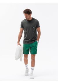 Ombre Clothing - T-shirt męski bawełniany z kieszonką - grafitowy V11 S1743 - XL. Kolor: szary. Materiał: bawełna. Długość rękawa: krótki rękaw. Długość: krótkie. Wzór: aplikacja. Styl: klasyczny #6