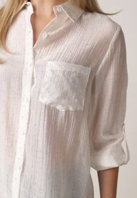 Born2be - Biała Transparentna Koszula Ozdobiona Cyrkoniami Clymadia. Okazja: na co dzień. Kolor: biały. Materiał: jeans. Wzór: aplikacja. Styl: casual, klasyczny #8