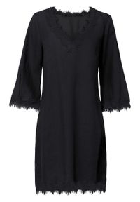 Sukienka lniana TENCEL™ Lyocell bonprix czarny. Kolor: czarny. Materiał: len, lyocell. Wzór: koronka #1