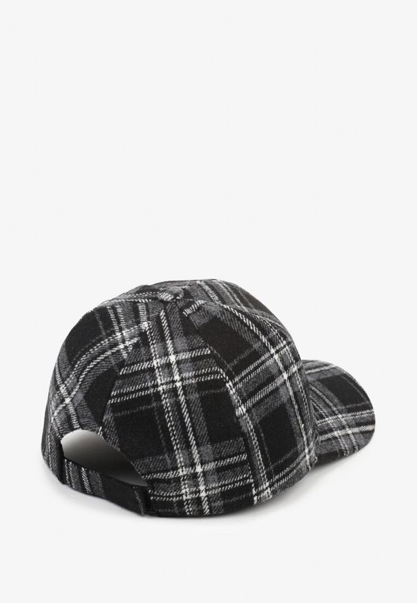 Born2be - Czarna Czapka z Daszkiem w Kratkę Venesse. Kolor: czarny. Materiał: satyna, jeans. Wzór: kratka. Styl: casual, klasyczny, sportowy