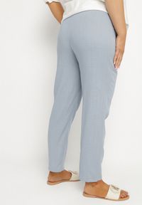 Born2be - Niebieskie Spodnie z Lnem i Elastyczną Gumką w Pasie Nativena. Okazja: na co dzień. Kolekcja: plus size. Kolor: niebieski. Materiał: len. Styl: casual