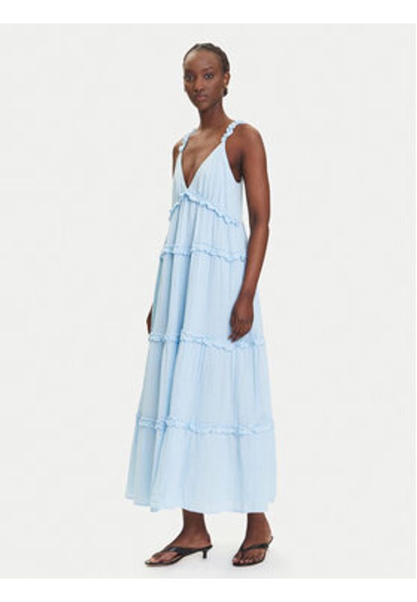 YAS Sukienka letnia Anina 26038014 Błękitny Regular Fit. Kolor: niebieski. Materiał: bawełna. Sezon: lato