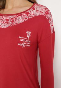 Born2be - Bordowy Komplet Piżamowy z Bawełny Koszulka z Długim Rękawem i Długie Spodnie Vastar. Kolor: czerwony. Materiał: bawełna. Długość: długie #3