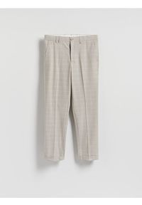 Reserved - Spodnie slim fit w kratę - beżowy. Kolor: beżowy. Materiał: wiskoza, tkanina