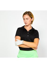 INESIS - Koszulka polo do golfa z krótkim rękawem damska Inesis WW500. Typ kołnierza: polo, golf. Kolor: czarny. Materiał: materiał, poliester, elastan. Długość rękawa: krótki rękaw. Długość: krótkie. Styl: klasyczny, elegancki #1
