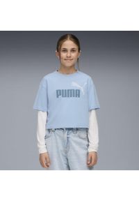 Puma - Młodzieżowa krótka koszulka Essentials 2 Colour z logo PUMA No. 1 PUMA. Kolor: niebieski. Materiał: guma, prążkowany. Długość: krótkie. Wzór: nadruk. Sport: joga i pilates